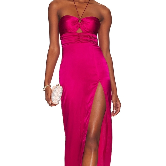 NEW Amanda Uprichard X REVOLVE Destina Silk Gown in Fuschia | Sz Large - Picture 4 of 10